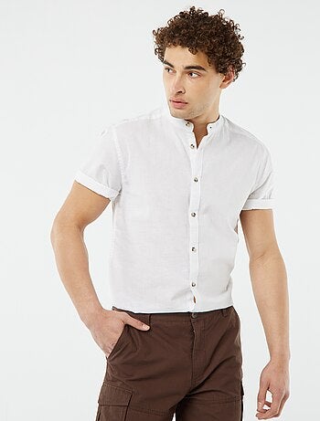 Chemise unie manches courtes col mao