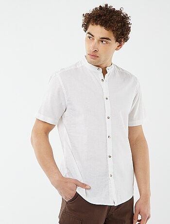 Chemise unie manches courtes col mao