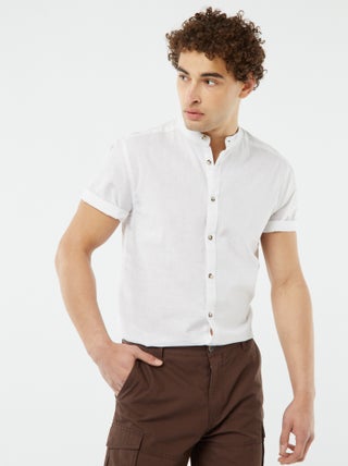 Chemise unie manches courtes col mao
