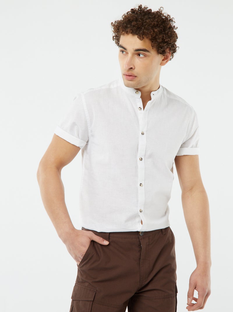 Chemise unie manches courtes col mao blanc - Kiabi