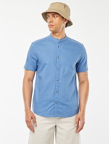 Chemise unie manches courtes col mao