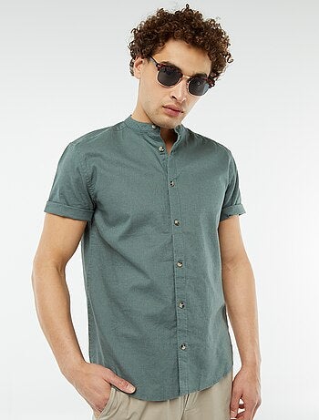 Chemise unie manches courtes col mao