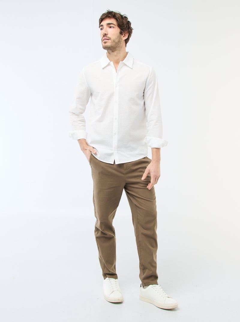 Chemise unie matière gaufrée Blanc - Kiabi
