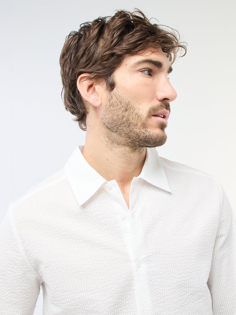 Chemise unie matière gaufrée Blanc - Kiabi