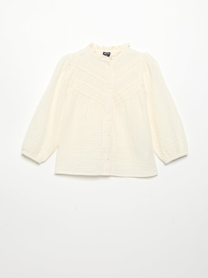 Chemisier à manches longues et col fantaisie Beige - Kiabi