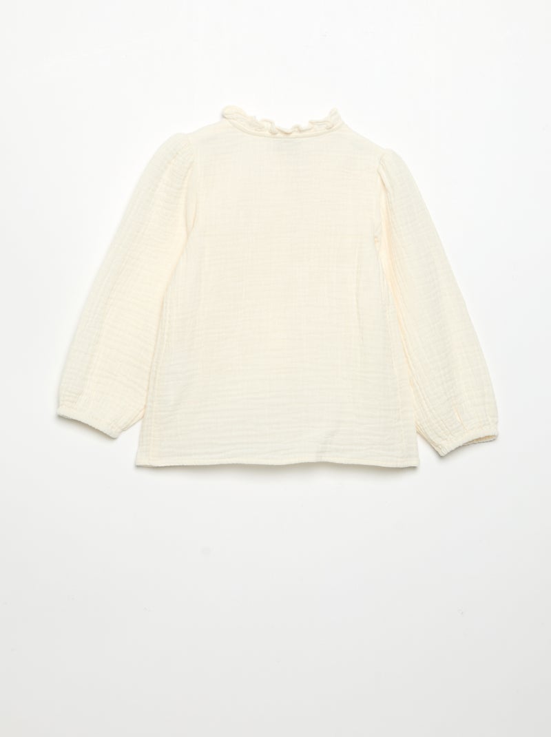 Chemisier à manches longues et col fantaisie Beige - Kiabi