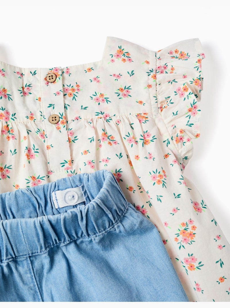 Chemisier à motif floral et short en jean Beige clair - Kiabi