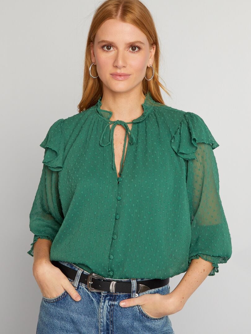 Chemisier Vintage Vert Pomme Satin Pastel - Taille 42/XL, Style Tunique Kitsch, Occasion Bon état