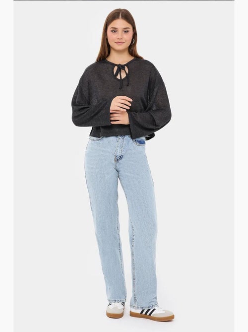 Chemisier ample en tricot à col rond avec détails noués hiccup - Kiabi