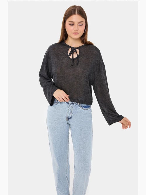Chemisier ample en tricot à col rond avec détails noués hiccup - Kiabi