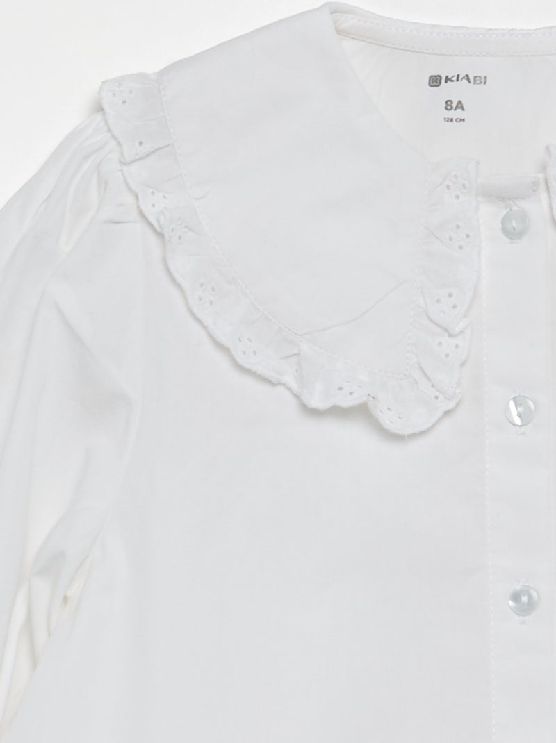 Chemisier avec grand col fantaisie Blanc - Kiabi