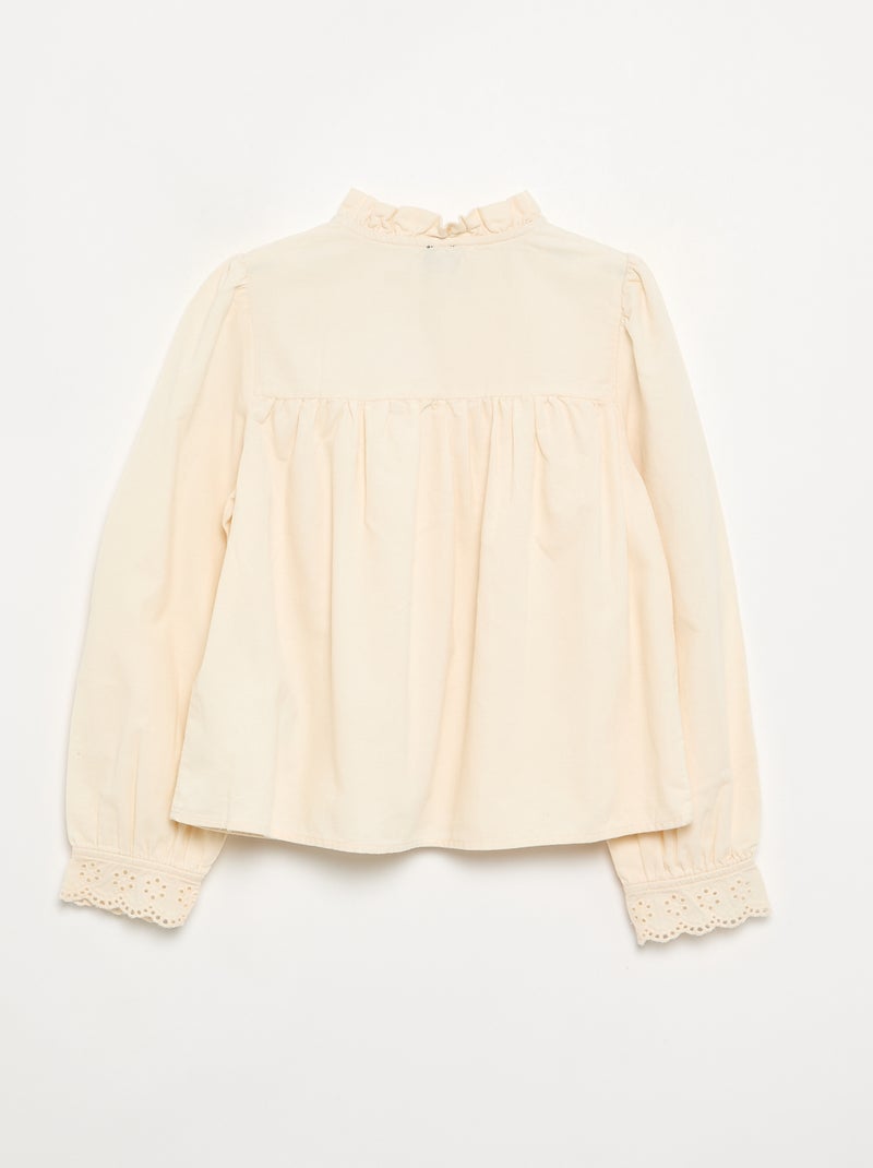 Chemisier avec poignets brodés et col volanté Ecru - Kiabi