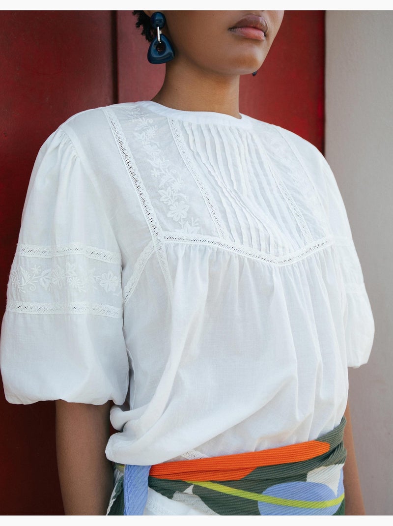 Chemisier brodé, mo fashion Blanc - Kiabi