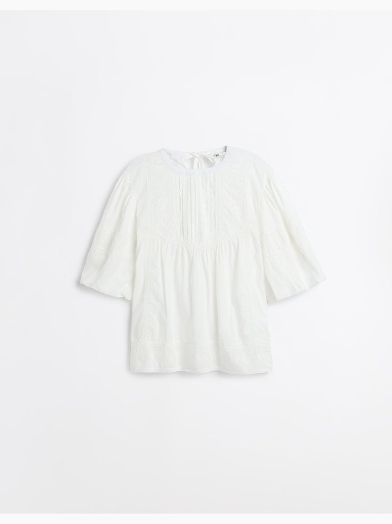 Chemisier brodé, mo fashion Blanc - Kiabi