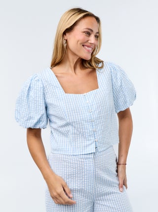 Chemisier cropped en maille gaufrée