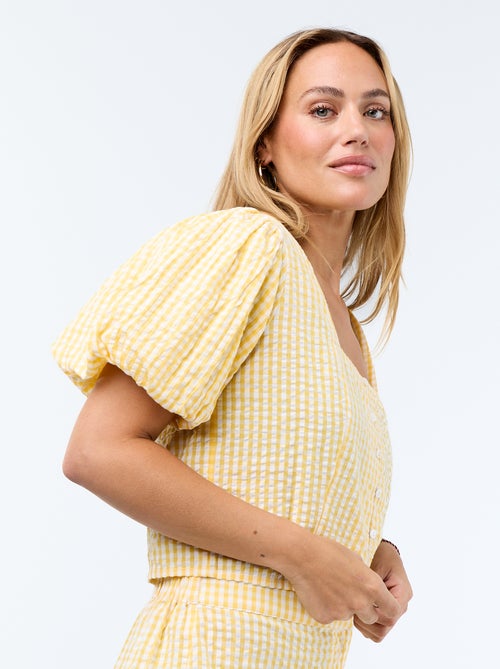 Chemisier cropped en maille gaufrée - Kiabi Chemisier cropped en maille gaufrée - Kiabi
