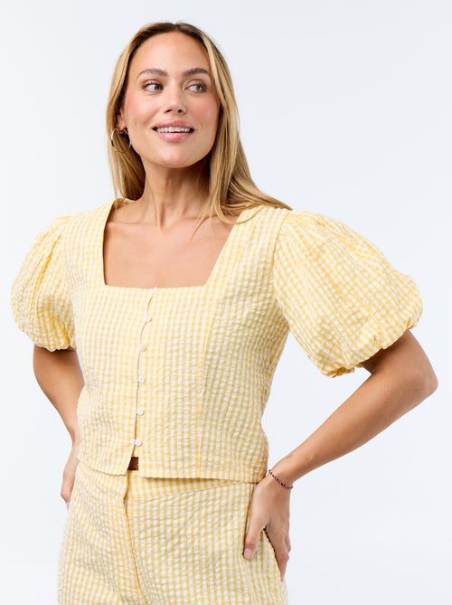 Chemisier cropped en maille gaufrée - Kiabi Chemisier cropped en maille gaufrée - Kiabi
