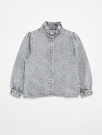 Chemisier denim avec col montant volanté