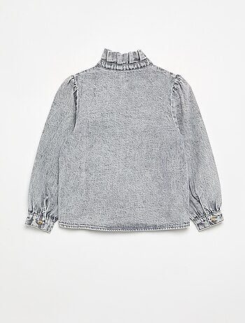 Chemisier denim avec col montant volanté