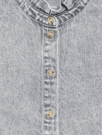Chemisier denim avec col montant volanté