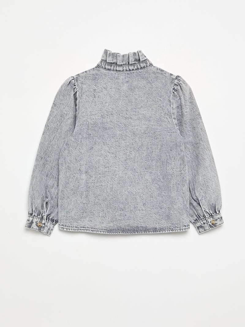 Chemisier denim avec col montant volanté Gris - Kiabi