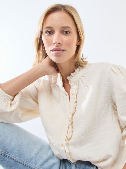 Chemisier en gaze de coton avec bords ondulés - Kiabi Chemisier en gaze de coton avec bords ondulés - Kiabi