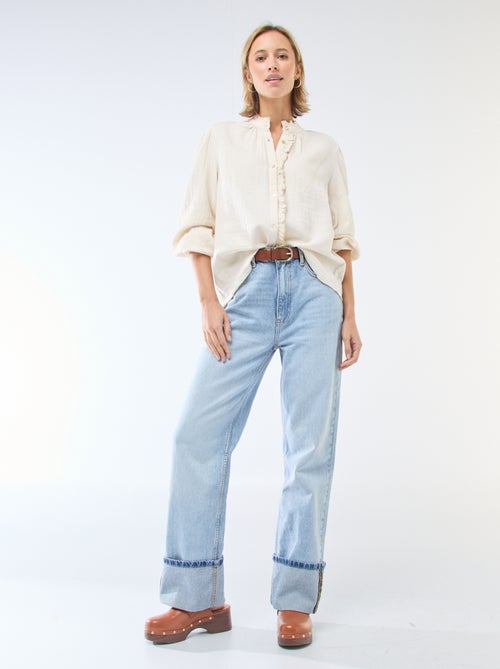 Chemisier en gaze de coton avec bords ondulés - Kiabi Chemisier en gaze de coton avec bords ondulés - Kiabi