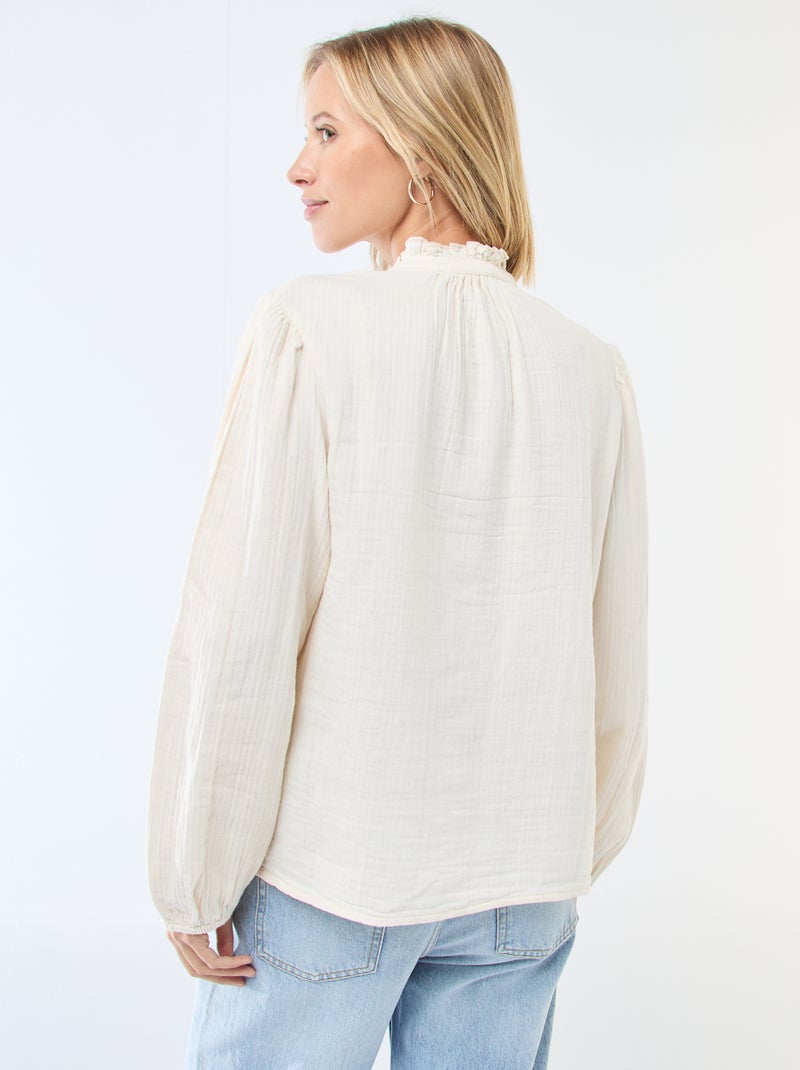 Chemisier en gaze de coton avec bords ondulés Blanc - Kiabi