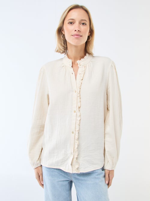 Chemisier en gaze de coton avec bords ondulés - Kiabi