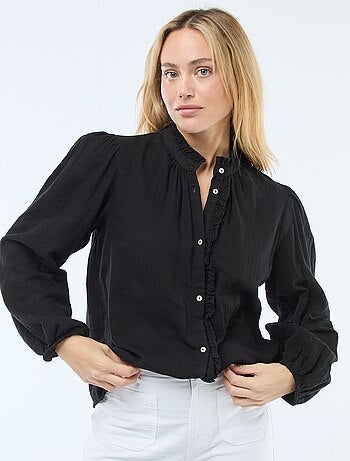 Chemisier en gaze de coton avec bords ondulés