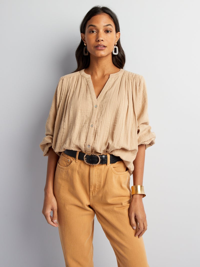 Chemisier en gaze de coton Marron - Kiabi