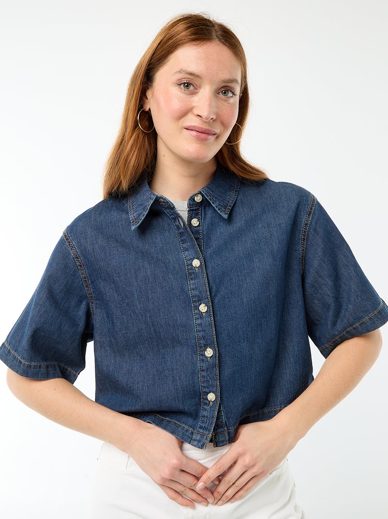 Chemisier en jean avec manches 3/4 Bleu - Kiabi