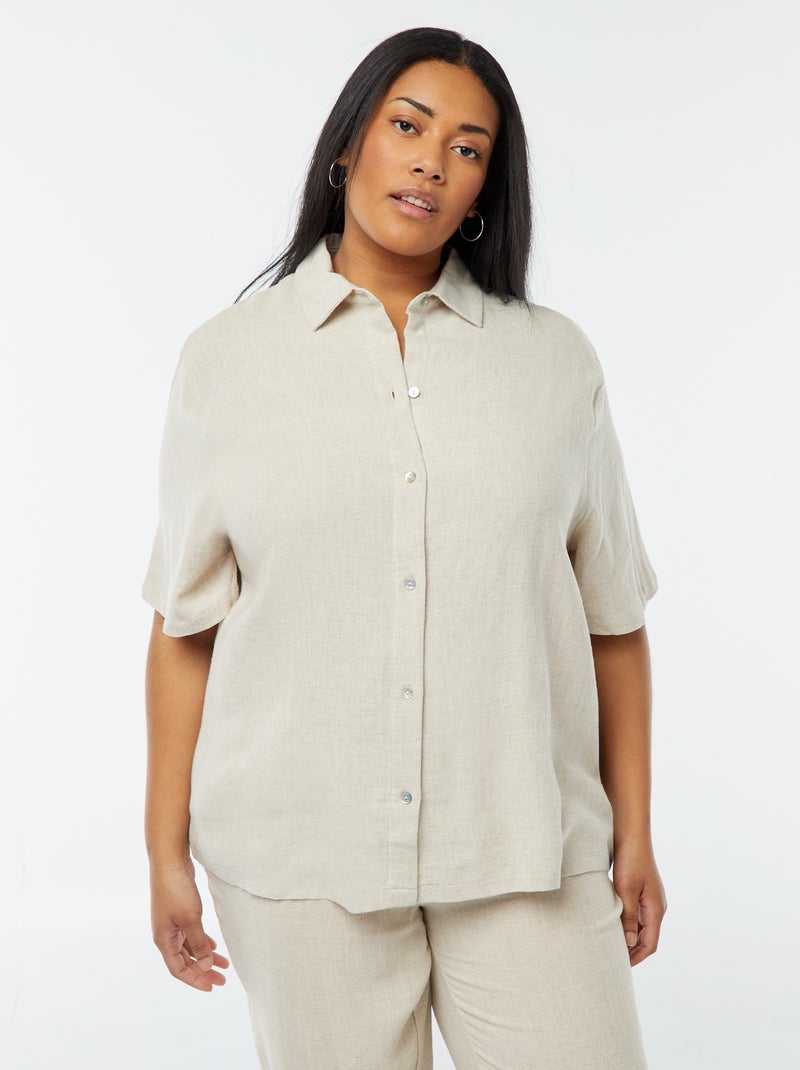 Chemisier en lin mélangé Blanc Grandes tailles Femme