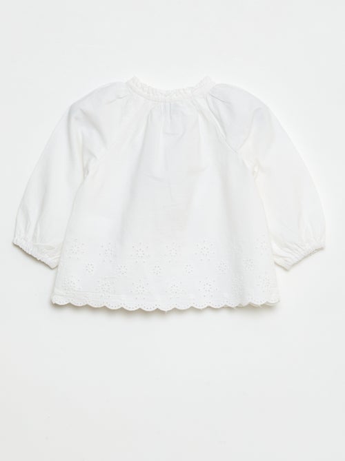 Chemisier en popeline avec borderies et col volanté - Kiabi