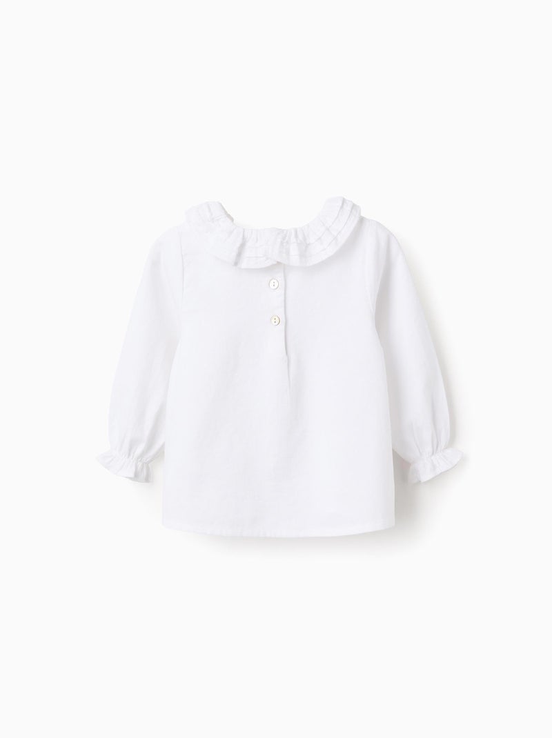 Chemisier en Sergé de Coton avec Volants Blanc - Kiabi