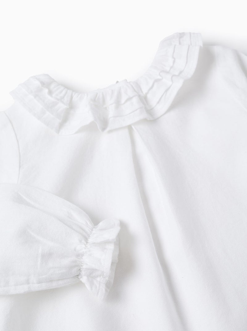 Chemisier en Sergé de Coton avec Volants Blanc - Kiabi