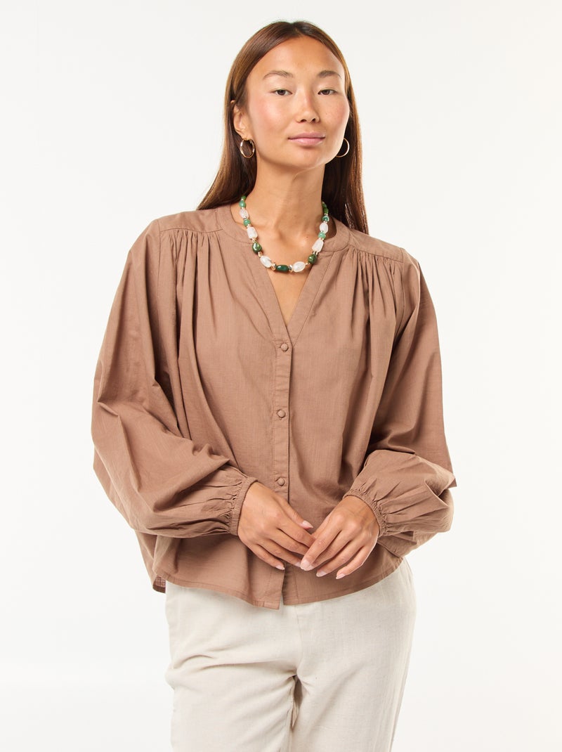 Chemisier en voile de coton Marron - Kiabi