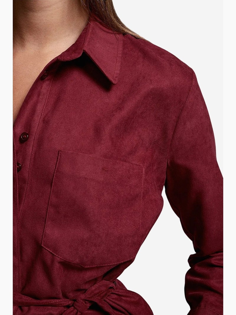 Chemisier femme ceinturé dilvin Rouge bordeaux - Kiabi