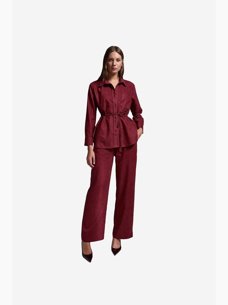 Chemisier femme ceinturé dilvin Rouge bordeaux - Kiabi