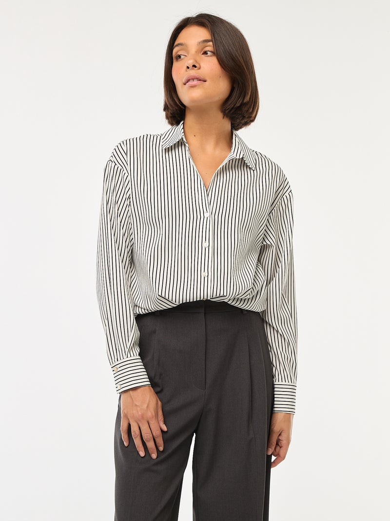 Chemisier fluide avec motif rayé all over Blanc - Kiabi