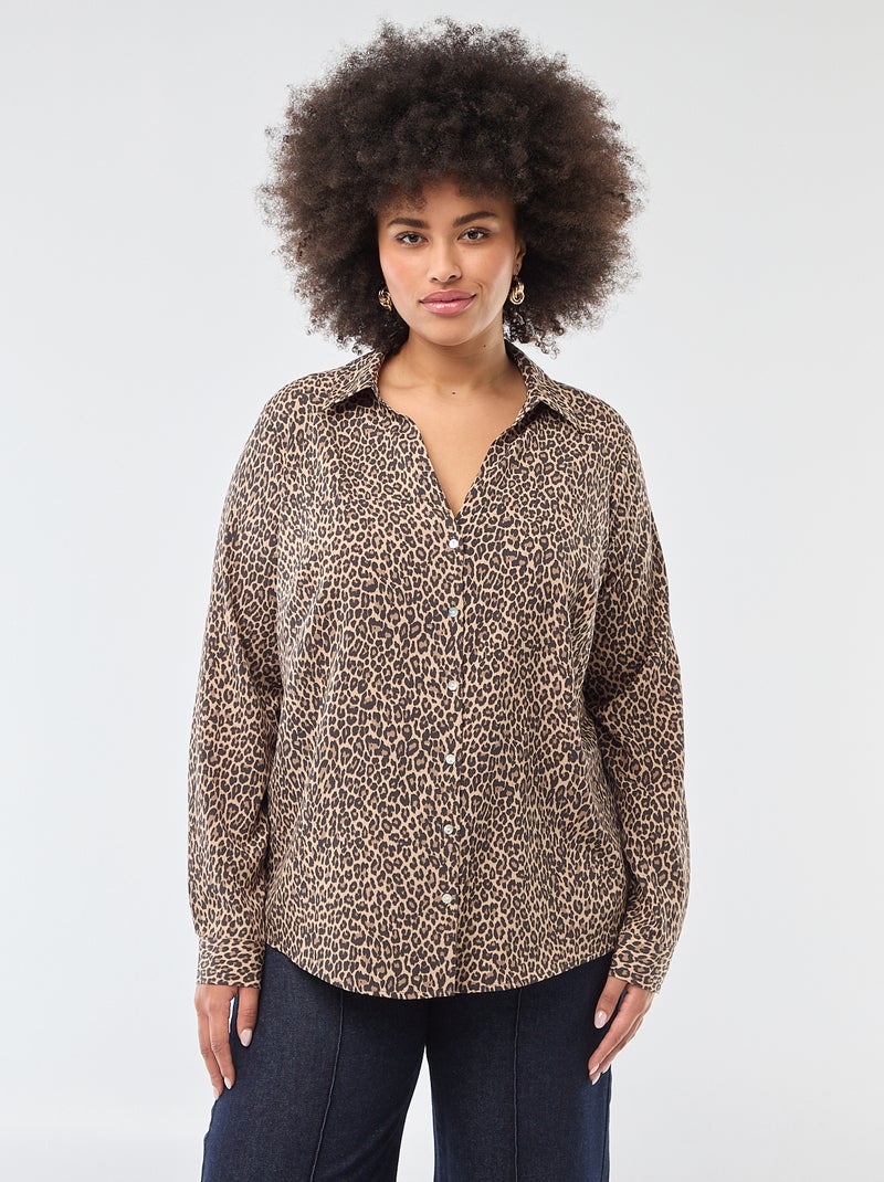 Chemisier fluide en maille crêpe Beige - Kiabi