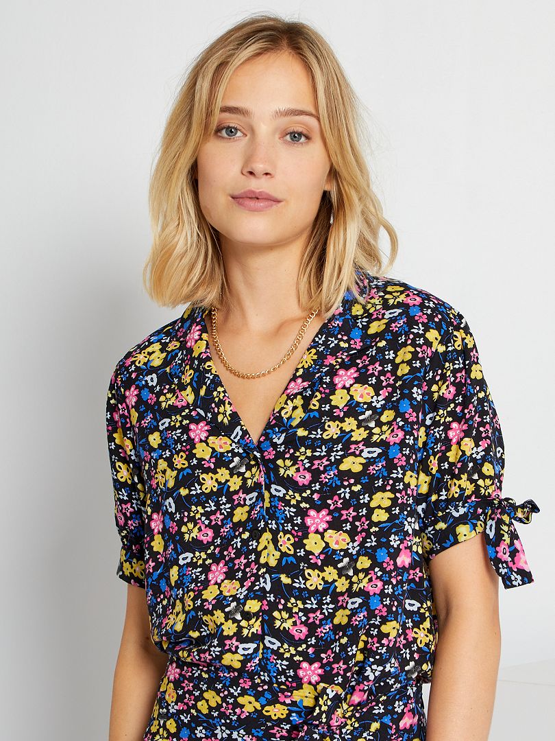 Chemisier VERTBAUDET Taille 8 Ans - Marron Clair à Motifs Roses, Occasion Très Bon état