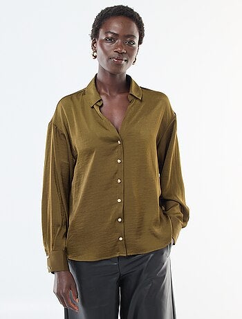 Chemisier fluide satinée avec boutons dorés