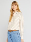 Chemisier long avec poche poitrine avec 20% de lin Beige - Kiabi