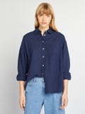 Chemisier long avec poche poitrine avec 20% de lin Bleu - Kiabi