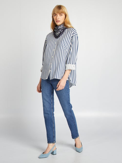 Chemisier long avec poche poitrine avec 20% de lin - Kiabi