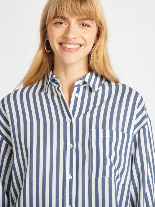 Chemisier long avec poche poitrine avec 20% de lin - Kiabi