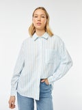 Chemisier long avec poche poitrine avec 20% de lin Bleu rayé - Kiabi