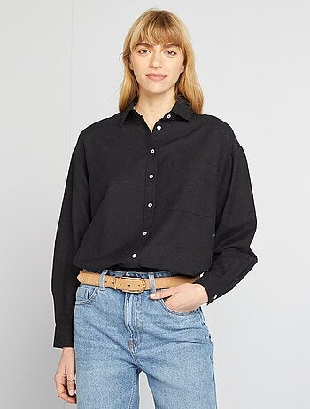 Chemisier long avec poche poitrine avec 20% de lin
