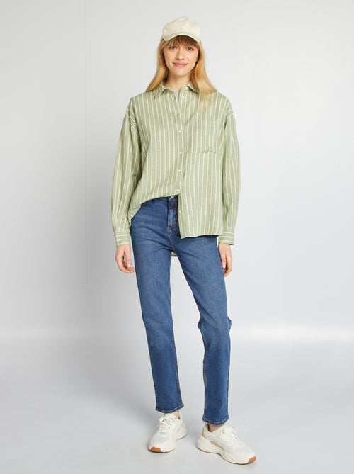 Chemisier long avec poche poitrine avec 20% de lin - Kiabi